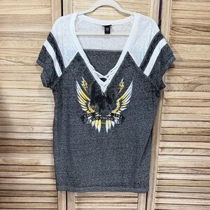 Torrid Los Angeles Charcoal and White Lace-Up Graphic Top Size 1(14/16)